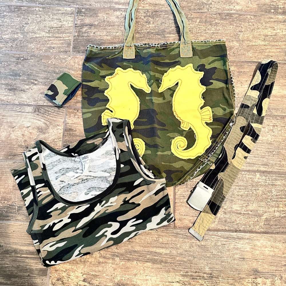 CAMO BUNDLE TANK,BELT,CUFF BRACELET & TOTE BAG